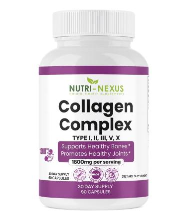 NUTRI-NEXUS Multi Collagen Peptides Types I II III V & X Hydrolyzed Bovine Collagen Capsules -Supports Skin Hair & Nail Wellness Collagen Supplement for Women & Men