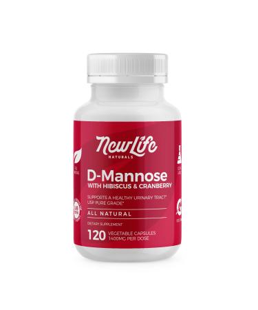 NewLife Naturals D-Mannose Capsules | w/Cranberry and Hibiscus Extracts | Natural Urinary Tract Health Supplement | 1400mg Pure Veggie Powder | 120 Veggie Capsules 120 Count (Pack of 1)