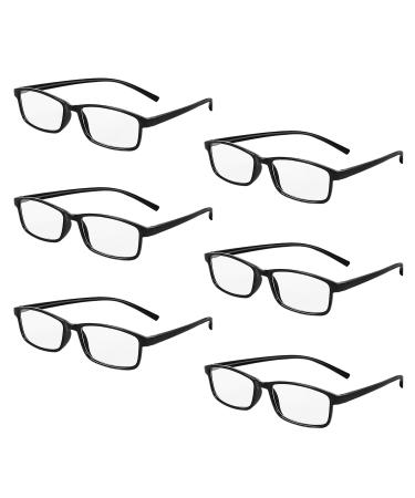 MoKo 6-Pack Reading Glasses Blue Light Blocking, Plastic Full Frame Spring Hinge Readers Lightweight Eyeglasses for Men Women (Black, 1.75) +1.75