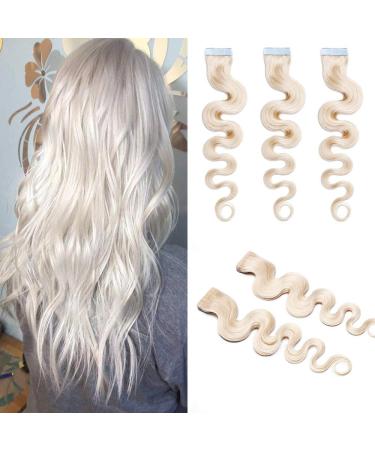 Rich Choices Tape in Extensions Human Hair White Bleach #70 Remy Human Hair Tape In Hair Extension 60cm Wavy 20 Wefts 50g