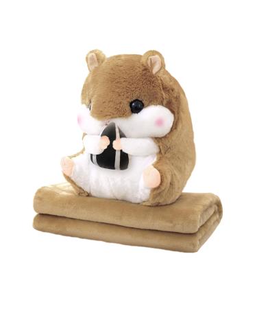 MUZIRI KINOKOO Plush Pillow Blanket Cute Hamster Plush Blanket for TV Sofa Office Nap Blanket Folding Throw Blanket Stuffed Throw Pillow Soft Plush Toy Blanket-Light Coffee with sunflower seeds with seeds Light Coffee