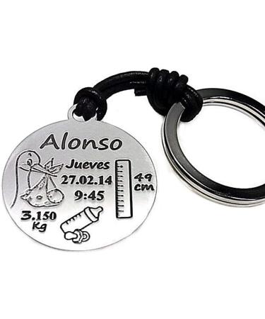 Personalized 925m Silver Leather Key Trailer - Custom Stork Baby Bottle & Pacifier 30mm Disc - Buy Online on GoSupps.com