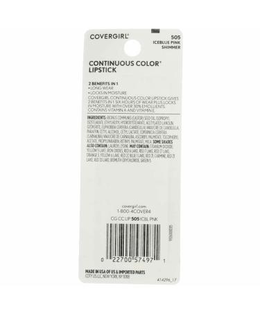 COVERGIRL Continuous Color Lipstick Iceblue Pink 505 0.13oz - Pack of 2 | Long-Lasting Lipstick Set - Buy Online on GoSupps.com