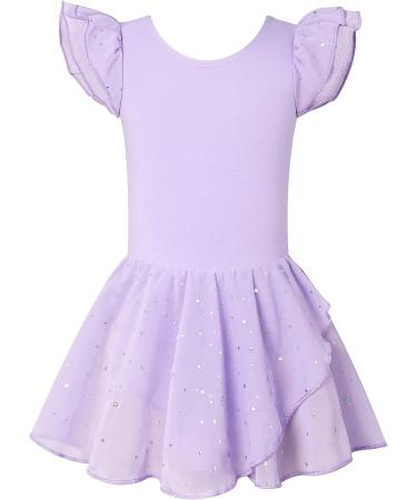 Girls Dance Leotard with Tutu Ruffle Sleeves | Hollow Back Ballet Outfit | Purple | 4-5T - Buy Online on GoSupps.com