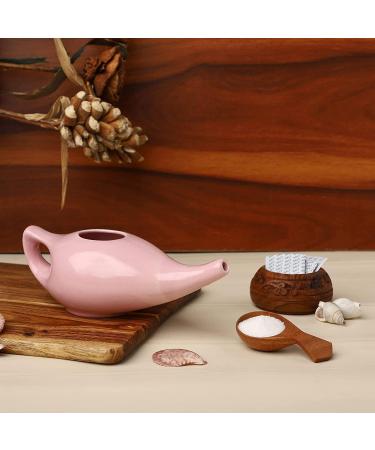 HEALTHANDWEALTH Premium Ceramic Neti Pot with 10 Sachets, Dishwasher Safe - 225ml Capacity, Peach Color - Buy Online on GoSupps.com