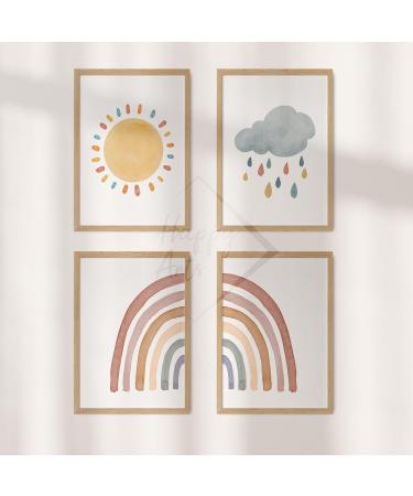 Happyarts A4 Poster Set - Hand-Painted Boho Sun Rainbow & Cloud Decor for Kids' Room | Perfect Baby Room Wall Art - Buy Online on GoSupps.com