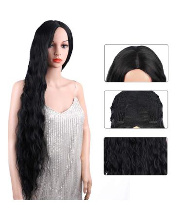 FORCUTEU 38 Long Black Curly Wig for Women - Soft & Fluffy Super Long Water Wavy Wig (Black) - Buy Online on GoSupps.com