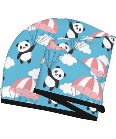 Panda Flying in The Sky Microfiber Hair Towel | Super Absorbent Coral Velvet Wrap for Women | Quick Dry Cap for Long Curly & Thick Hair - Buy Online on GoSupps.com