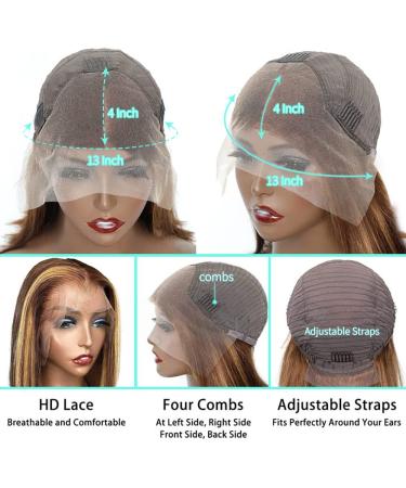 Vero Beauty 20 Inch Ombre Honey Blonde Lace Front Wig, Colored 4/27 Human Hair, Pre Plucked 13x4 Highlight Straight Wig - 180% Density HD Lace Frontal Wig - Buy Online on GoSupps.com