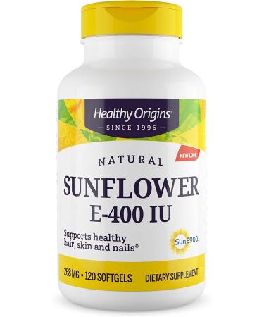 Healthy Origins Vitamin E 400 IU Sunflower (Sun E 900) - Vitamin E Supplement - Hair Skin & Nails Vitamins - Non-GMO & Gluten-Free Supplement - 120 Softgels 120 Count (Pack of 1)