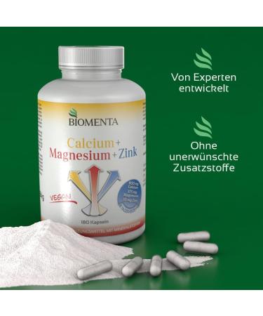 Buy BIOMENTA Calcium + Magnesium + Zinc - 180 High-Dose Vegan Capsules | Premium Quality Multi-Mineral Supplement - 100% NRV - Buy Online on GoSupps.com