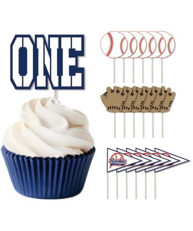 Baseball Cupcake Toppers Rookie Of The Year 1st Birthday Decorations-24PCS
