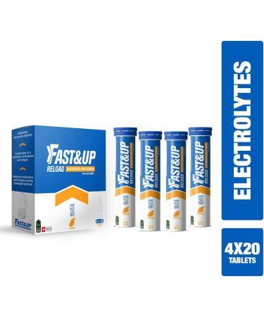 Fast&Up Reload Orange + Caffeine - Instant Electrolytes & Hydration - 80 Effervescent Tablets (4 x 20) - Saver Multipack Orange + Caffeine 20 count (Pack of 4) - Buy Online on GoSupps.com