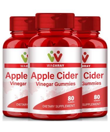 3-Pack Organic Apple Cider Vinegar Gummies – ACV Gummy with Mother for Kids & Adults – Supports Detox, Cleanse & Digestion – Rich in Vitamin B9, B12 – Energy Boost & Gut Health 80 Count (Pack of 3)