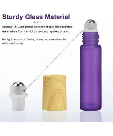 10pcs Purple Frosted Glass Essential Oil Roller Bottles - 10ml Empty Perfume Bottles with Stainless Steel Roller Balls and Wood Grain Cap (Purple) - Buy Online on GoSupps.com