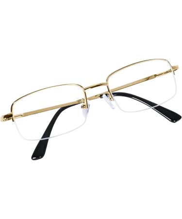 Half Frame Reading Glasses for Men & Women - Metal Rectangular Frame Spring Hinge Glasses Strap Gold 2.5 Diopters - Buy Online on GoSupps.com