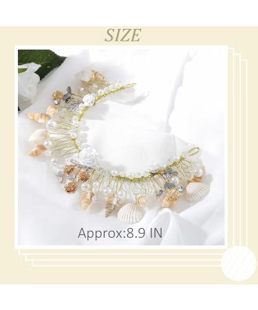 IYOU Princess Gold Flower & Shell Headpiece | Pearl Hair Chain & Crystal Bridal Mermaid Accessories for Flower Girls - Buy Online on GoSupps.com