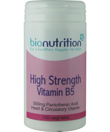 Bio Nutrition High Strength Vitamin B5 500mg : Healthy Heart Vitamin Supplement : 100 vegi-tabs