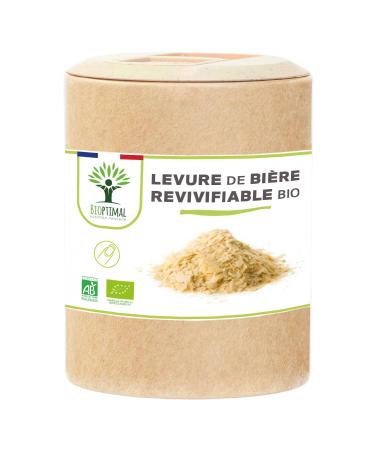 Bioptimal Organic Brewer's Yeast - Food Supplement - Live & Active - Skin for Hair Nails - Digestion Transit Probiotic - Made in France - Certified by Ecocert - 200 Capsules