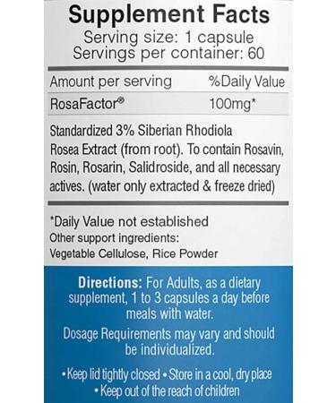 Buy Rosavin Siberian Rhodiola Rosea 60 V-Capsules 100mg - Boost Energy & Reduce Stress - International Shipping Available - Buy Online on GoSupps.com