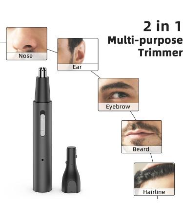 Rechargeable Nose and Eyebrow Trimmer - Professional 2 in 1 Metal Razor for Painless Hair Removal - Black - Buy Online on GoSupps.com