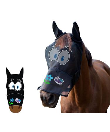 LTG PRO Horse Pony Cob Fly Mask Net Veil Hood Full Face Cartoon Polyester Ears Nose Protection (Cartoon Big Eyes Full) Cartoon Big Eyes Full