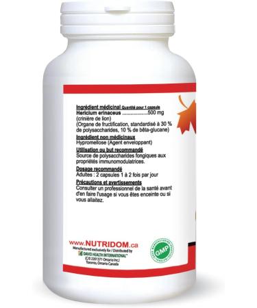 Nutridom Lion's Mane Mushroom Supplement 500mg Standardized to 30% Polysaccharides & 10% Beta-Glucan Supports Cognition & Immunity Non-GMO Vegan Gluten-free Soy & Dairy free (120 Veggie Capsules) - Buy Online on GoSupps.com