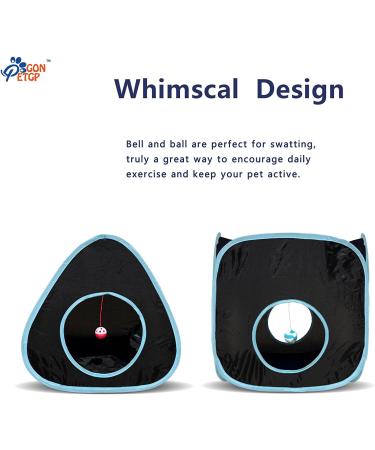 Cat Tunnel and Cube Tent Combo - Interactive and Collapsible Indoor Cat Toy with Peek Hole, Play Ball, and Bell - Ideal for Kittens, Puppies, and Rabbits - Black - Buy Online on GoSupps.com