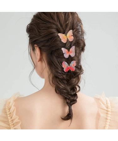 2PCS Handmade Colourful Butterfly Hair Clips for Girls - Pink Toddler Teens Clips - Buy Online on GoSupps.com
