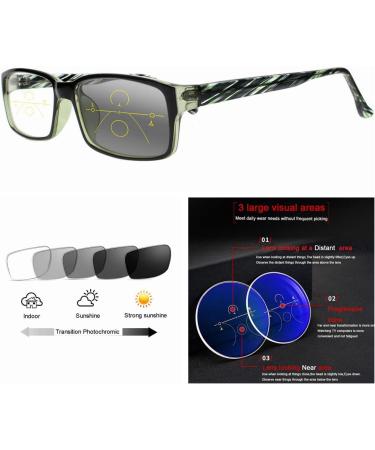 EFLAL Varifocal Multifocal Progressive Glasses for Men & Women - Retro Photochromic Transition Reading Glasses 2.5x Green - Buy Online on GoSupps.com