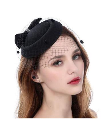 Bohend 1920s pearl veil lattice tissue headband black fascinator hair clip bunker hat wedding party above tea hat to women and girls (black) unit size (1 Pack) black
