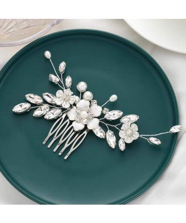 Gorais Bride Wedding Hair Comb Silver Flower Bridal Hair Piece Crystal Side Combs Hair Accessories for Women and Girls (A-Silver) - Buy Online on GoSupps.com