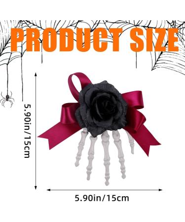 BRTNUP Halloween Hair Clamps Nonslip Women Rose Bowknot Barrettes with Horror Skeleton Hand Pattern Bone Hairpin Halloween Hair Accessories for Girls Women Halloween Party Hair Decorations (Black) - Buy Online on GoSupps.com