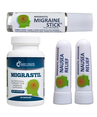 Basic Vigor Migrastil Migraine Kit with Migraine Stick  Capsules & Nausea Inhaler