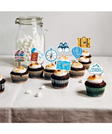27 Pcs Travel Themed Cupcake Toppers Airplane Map Let the Adventure Begin Cake Toppers for Travel Themed Birthday Retirement Graduation Job Career Change Moving Away Baby Shower Party Supplies - Buy Online on GoSupps.com