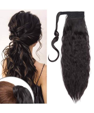 Buy Natural Black Ponytail Extensions - Corn Wave Clip-In Hair Extensions (20 / 50cm) - Affordable Realistic Velcro Connection - 90g - Buy Online on GoSupps.com