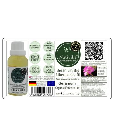 Nativilis Biological Geranium Essential Oil - Therapeutic Benefits Antimicrobial Antiviral Antioxidant Anti-Aging - Copaiba Aromatherapy - International Shipping - Buy Online on GoSupps.com
