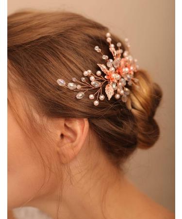 Deniferymakeup Rose Gold Hair Clip Pin Bridal Rhinestone Crystals Flower Hair Pins Set for Bride Women Girl - Buy Online on GoSupps.com