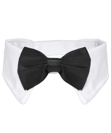 Dog Bow Tie, KOOLMOX Adjustable White Collar with Formal Bow Tie for Pet, Classic Dog Collar Bow Tie for Small Medium Large Dogs Tux Tuxedo Outfits, Wedding Holiday Valentines Costumes Black White 13.4-17.3 Inch (Pack of 1)