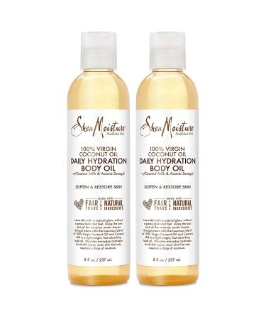 SheaMoisture Body Skin Care Daily Hydration Body Oil with Virgin Coconut Oil & Shea Butter Soften & Restore Radiant Healthy Glow to Dull Skin Paraben Free 12 Fl Oz (Pack of 2)