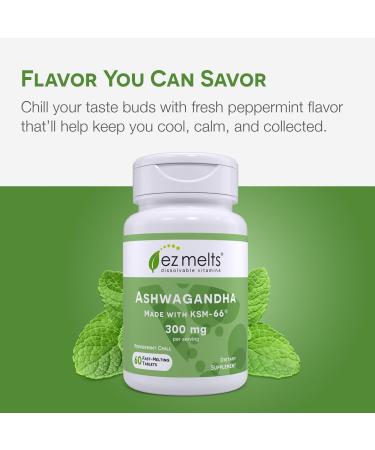 EZ Melts Dissolvable KSM-66 Ashwagandha 300 mg Sugar-Free Stress Sleep and Mood Support Supplement 30-Day Supply Peppermint Chill-Flavor - 1 Pack Peppermint 60 Count (Pack of 1) - Buy Online on GoSupps.com