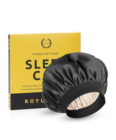 Royuniqur Silky Satin Sleep Bonnet | Double Layered Adjustable Cap for Men & Women - Ideal for Curly, Frizzy, Straight Hair - Black - Buy Online on GoSupps.com