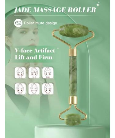 Natural Jade Roller & Gua Sha Set - Reduce Wrinkles Puffiness & Tighten Skin - Buy Online on GoSupps.com