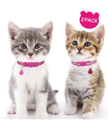 Taglory Reflective Cat Collar with Safety Clasp & Bell - 2-Pack Adjustable Hot Pink Collars for Cats & Kittens (15-20cm) - Buy Online on GoSupps.com