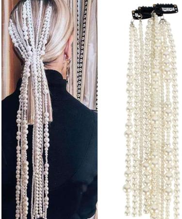Minkissy Beaded hair clip Faux Pearls Strand Tassel Chain Hair Accessories Ponytail Decor Hair Extensions Hair Decoration for Party Wedding Daily - Buy Online on GoSupps.com