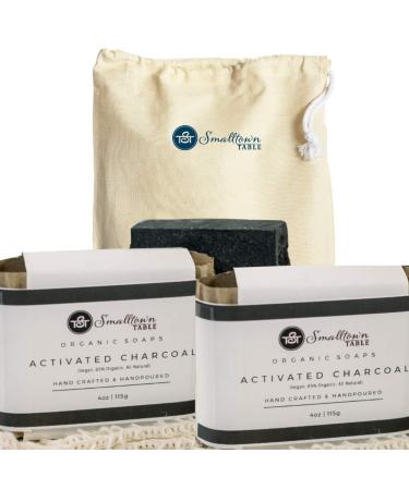 Activated Black Charcoal Soap Bars - Natural Detox Organic Black Soap for Face & Body Includes Soap Saver Pouch