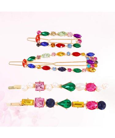 Lurrose 4pcs Colorful Crystal Hair Clips Set | Beautiful Rhinestone Beads Geometric Hairpins for Women - International Shipping Available - Buy Online on GoSupps.com