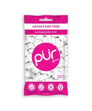 PUR Gum Sugar Free Chewing Gum with Xylitol, Aspartame Free + Gluten Free, Vegan & Keto Friendly - Natural Pomegranate Mint Flavored Gum, 55 Pieces (Pack of 1) Pomegranate Mint 55 Count (Pack of 1)