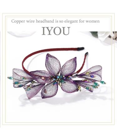 IYOU Copper Wire Wedding Headband Purple Flower Bridal Hair Bands Crystal Headpiece Prom Bridesmaid Bride Hair Accessories for Women - Buy Online on GoSupps.com