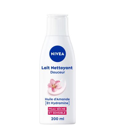 NIVEA Gentle Cleansing Milk for Face & Eyes (1 x 200ml), eye make-up remover milk, facial cleanser enriched with natural Almond oil & Hydramine, moisturizing facial care for dry & sensitive skin